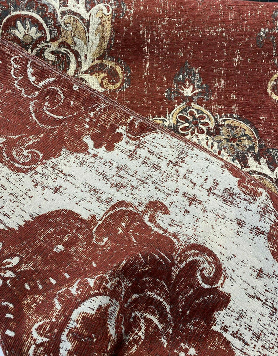Saona Auburn Red Swavelle Damask Chenille Fabric
