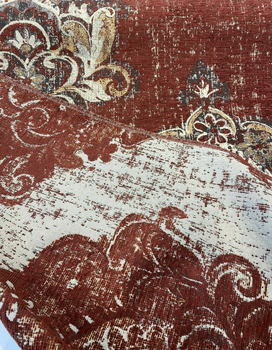 Saona Auburn Red Swavelle Damask Chenille Fabric
