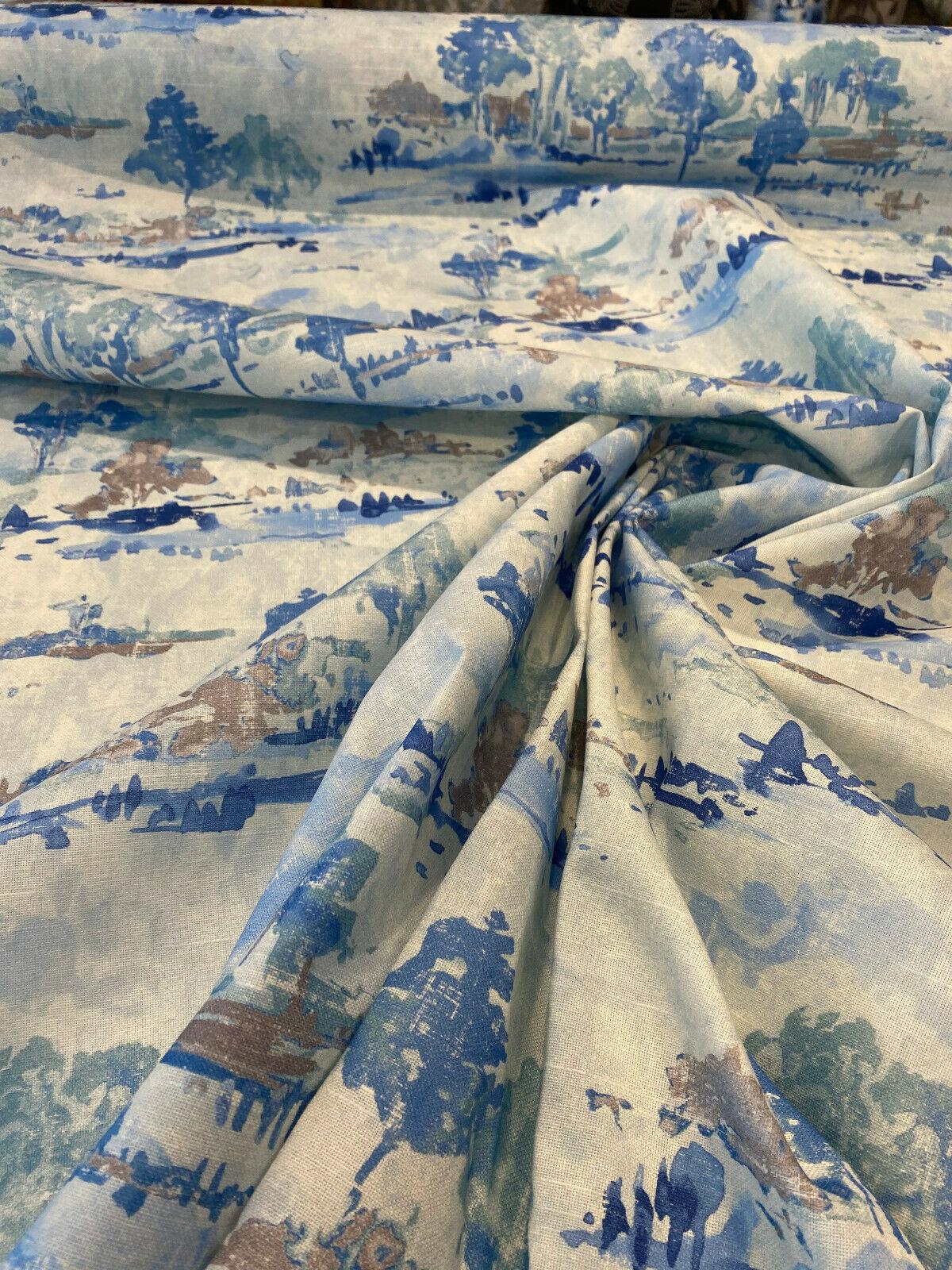 Waverly Imagery Sky Blue Watercolor Toile Fabric By the Yard