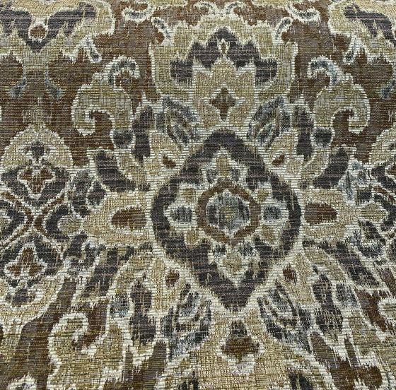 Upholstery Mazaro Moss Hindley Brown Damask Chenille Fabric By The Yard