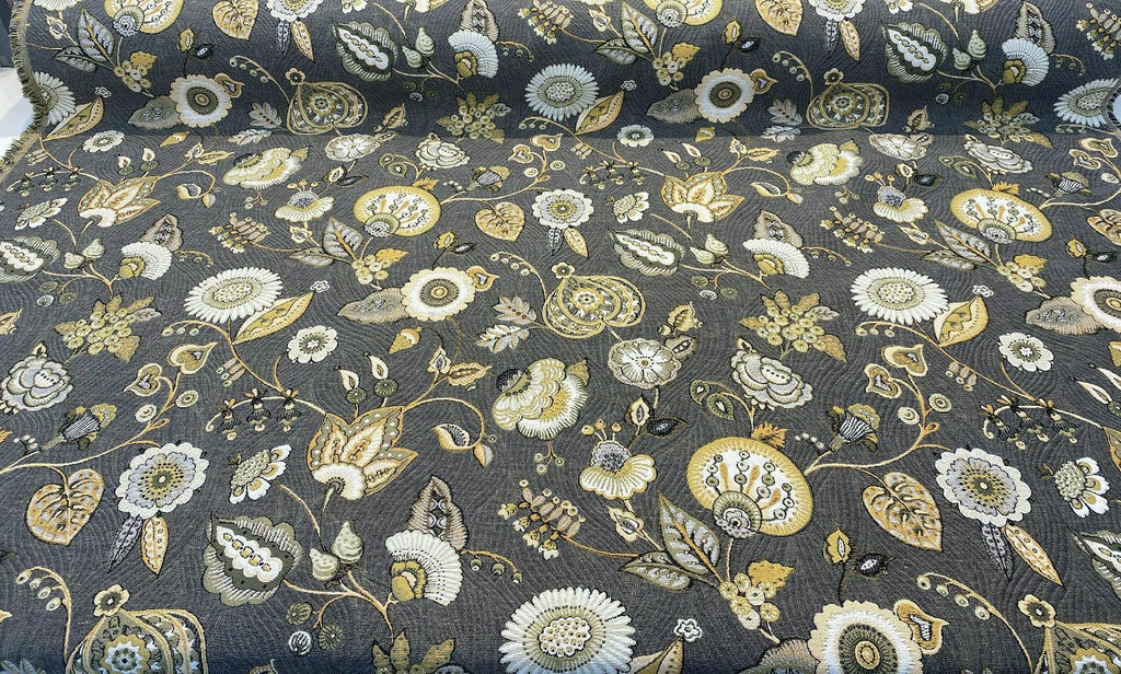 Swavelle Helen Gray yellow Floral Jacquard Brocade Fabric