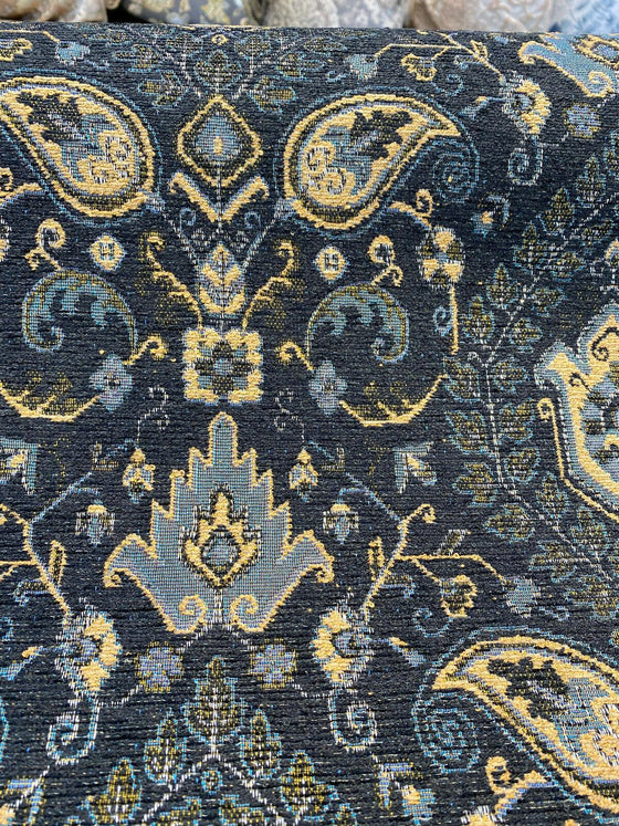 Dark Navy Damask Floral Mill Creek Upholstery Fabric 