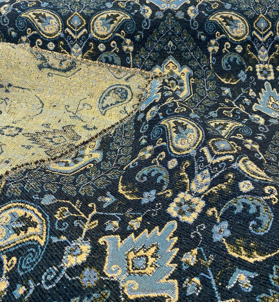 Dark Navy Damask Floral Mill Creek Upholstery Fabric 
