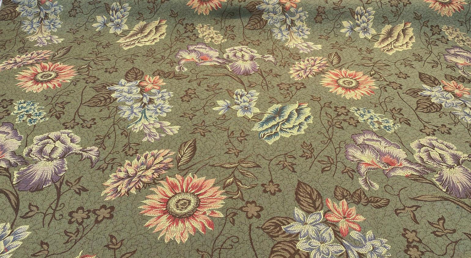 Floral Jacquard Satin Fabric Gold by the Yard