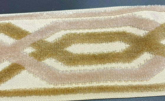 Fabricut Beige Gold Velvet Embroidery Trim Tape 