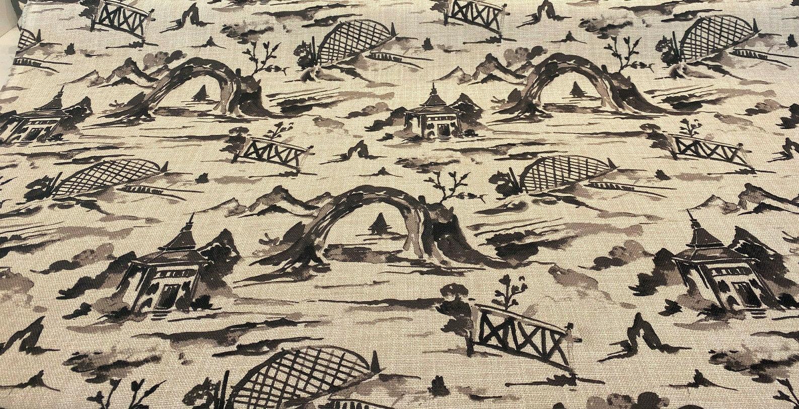 Chinoiserie Toile Gray Iza A Cotton Drapery Upholstery Fabric by the yard