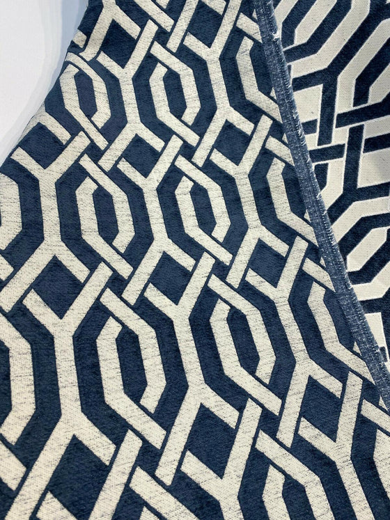Upholstery Naxos Blue Navy Geometric Chenille Fabric