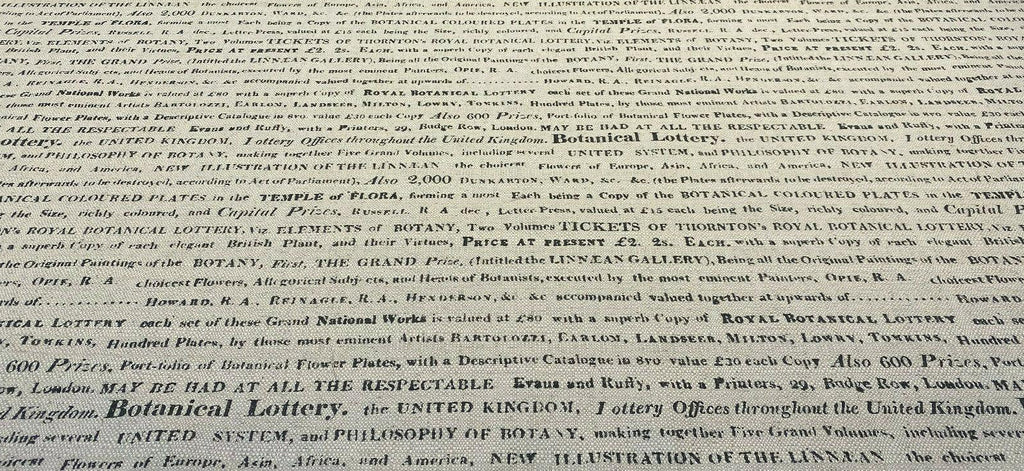 Script Botanical Lottery Sepia Written Upholstery Fabric