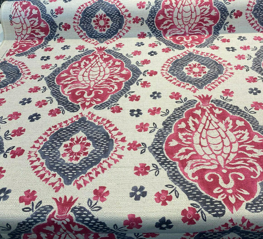 Avo Raspberry Floral Dark Pink Linen Drapery Upholstery Fabric ...