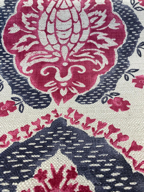 Avo Raspberry Floral Dark Pink Linen Drapery Upholstery Fabric by the yard