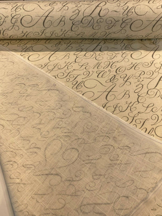 Waverly Cursive Caps Silver Linen Fabric