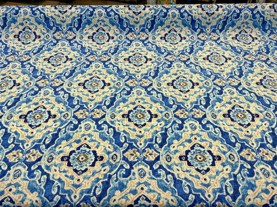 Outdoor Stamped Damask Blue Sea PKL Studio Fabric 