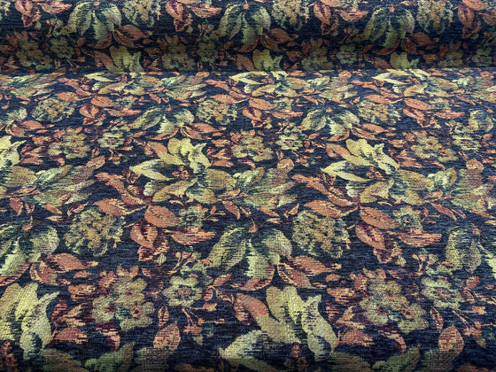 Midnight Floral Leaves Merrimac Barrow Chenille Upholstery Fabric 