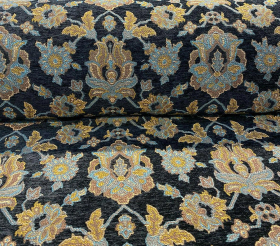 Barrow Damask Midnight Teal Chenille Upholstery Fabric 