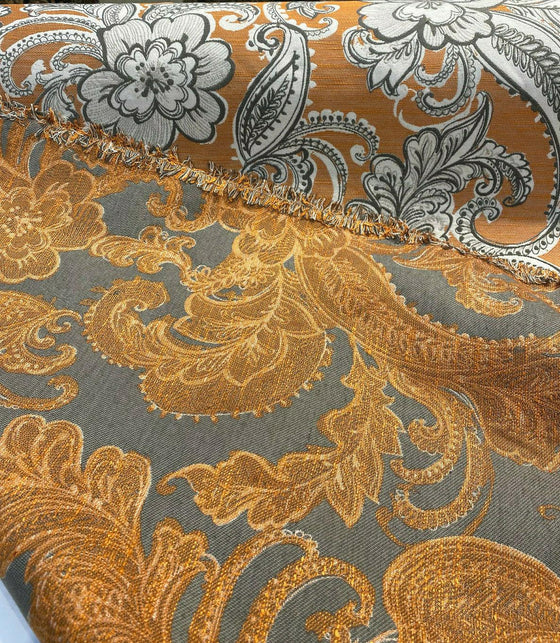 All Over Paisley Pattern Orange Brown Colour Chenille Upholstery Curtain  Fabrics