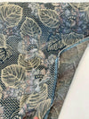 Blue Floral Velvet Embossed Vintage Upholstery Fabric 