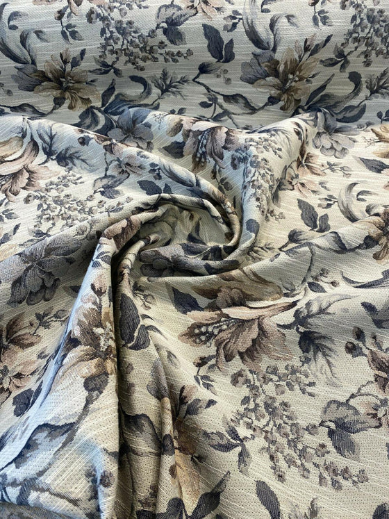 Riverside Aubusson Floral Tapestry Beige Upholstery Fabric By The Yard