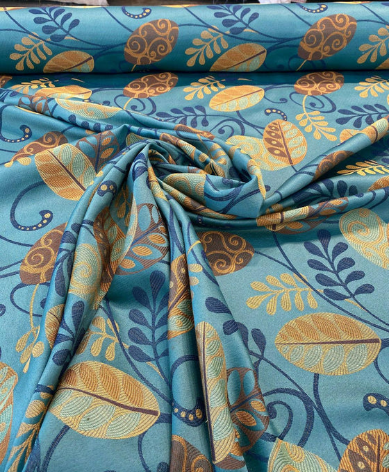 Cultivate Teal Floral Barrow Jacquard Drapery Upholstery Fabric