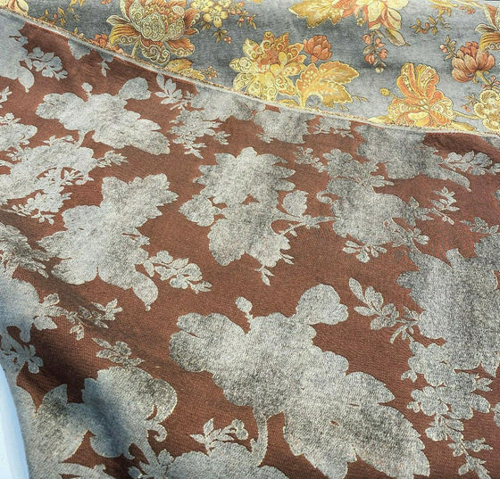Rustic Floral Life Gray Chenille Upholstery Fabric