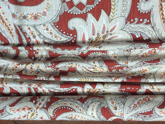 Kaufmann Paisley Pop Printed Linen Drapery Fabric in Pomegranate By the Yard