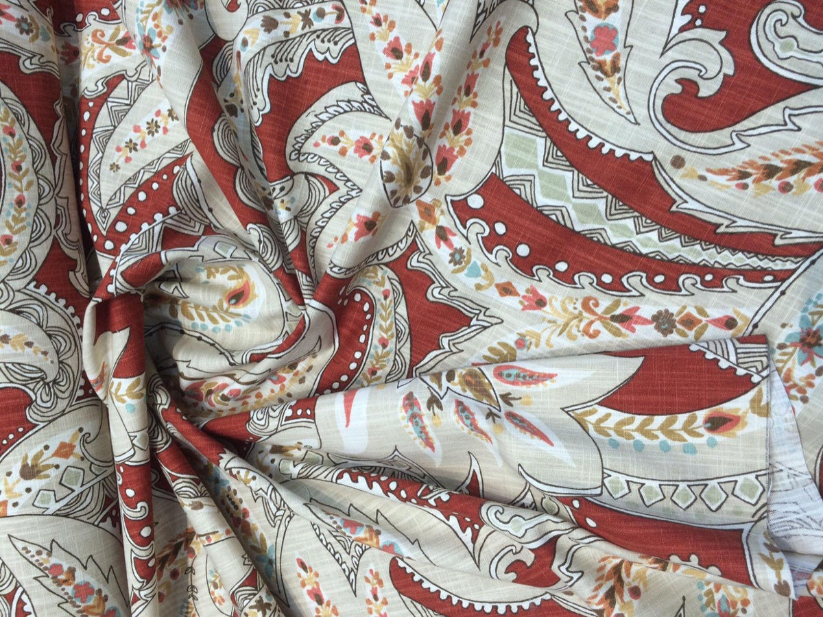 Kaufmann Paisley Pop Printed Linen Drapery Fabric in Pomegranate By th ...