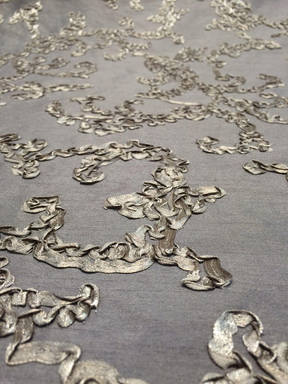 Martini Raised Embroidered Drapery Grey Taupe fabric By the Yard