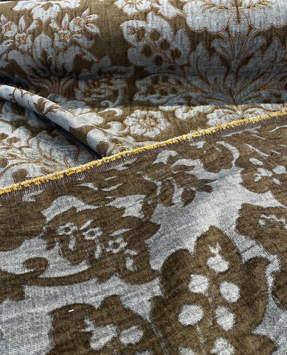 Elagrace Bronze Floral Damask Chenille Upholstery Fabric
