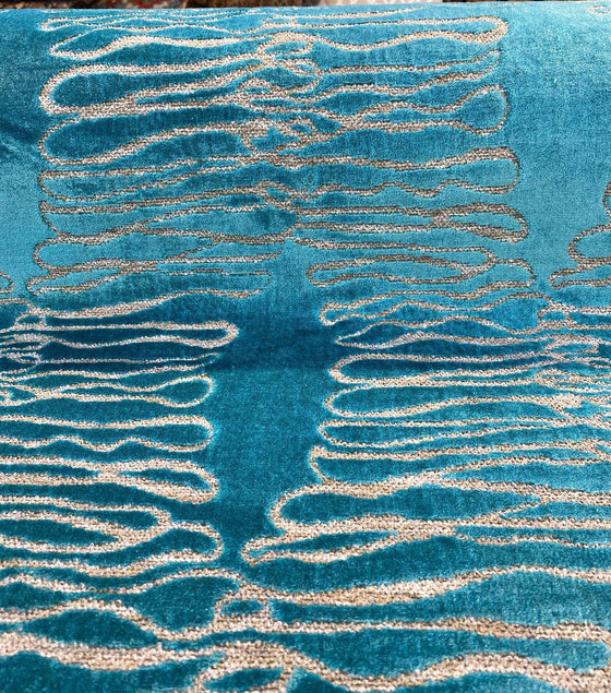Rhythm Teal Aqua Electric Velvet Pattern Upholstery Fabric 