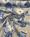 Zilian Blue Chinoiserie Vases Drapery Upholstery Fabric