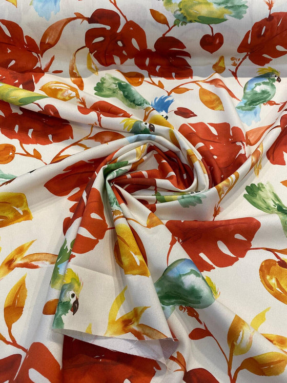 Loros Tropic Parrots Red Branches Drapery Upholstery Fabric by the yard