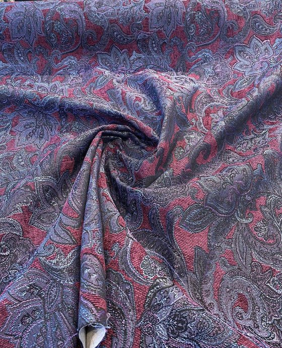 Plum Purple Paisley Chenille Upholstery Fabric
