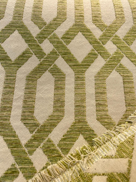 Upholstery Naxos Green Ivory Geometric Chenille Fabric By The Yard