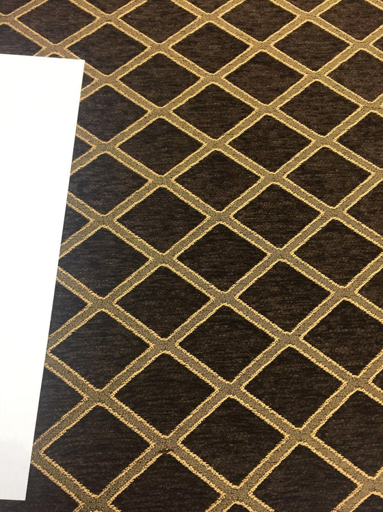 Chenille Dark Brown Gold  Diamond furniture Upholstery fabric by the yard