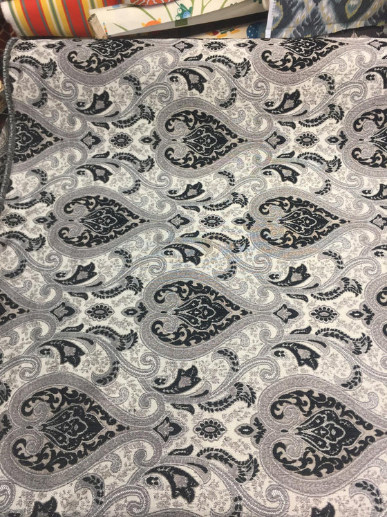 Black Silver Damask Fabric Chenille upholstery Fabric by the yard