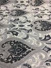 Black Silver Damask Fabric Chenille upholstery Fabric by the yard