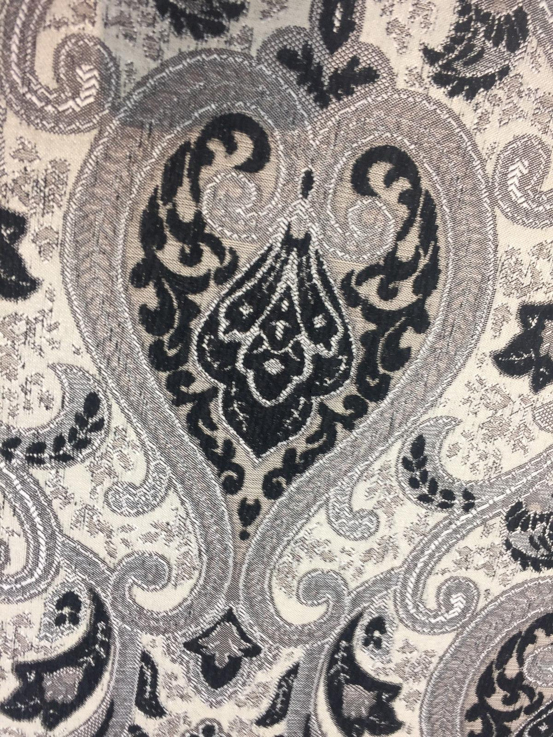 Black Silver Damask Fabric Chenille upholstery Fabric by the yard Affordable Home Fabrics