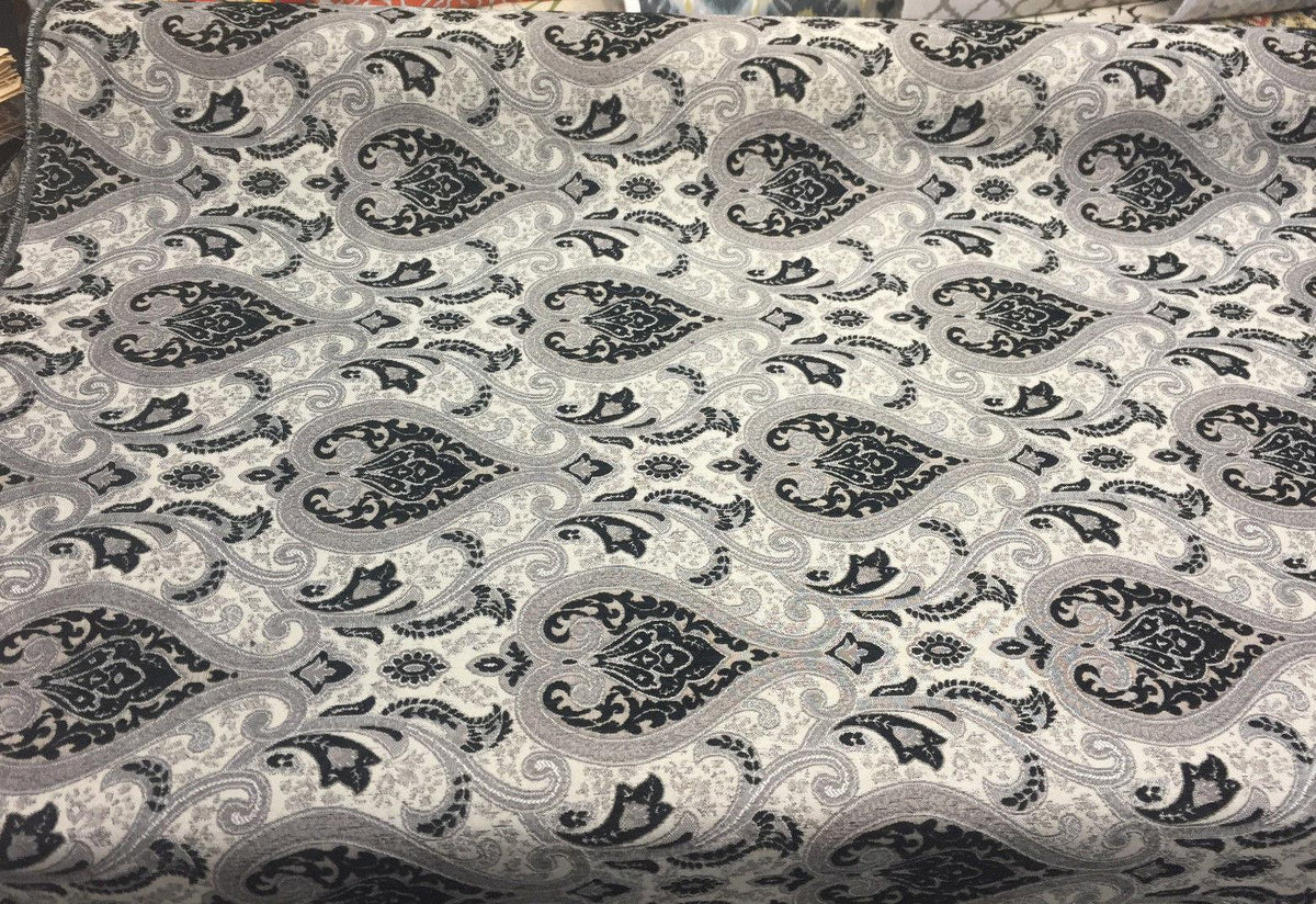 Black Silver Damask Fabric Chenille upholstery Fabric by the yard Affordable Home Fabrics