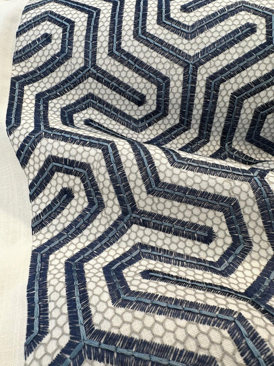 P Kaufmann Cayden Emb Indigo Blue Drapery Upholstery Fabric