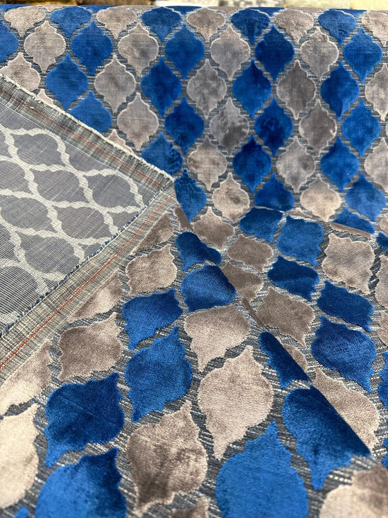 Nubia Cobalt Navy Upholstery Velvet Raised Fabric 