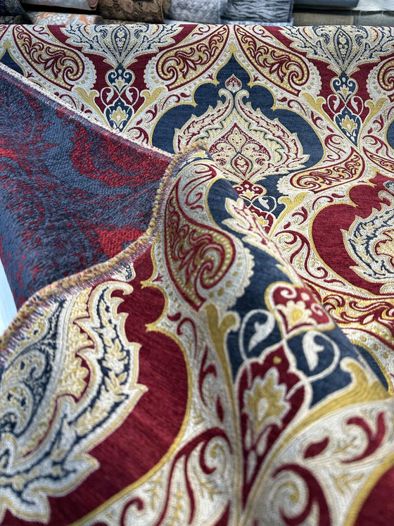 Casablanca Ruby Damask Chenille Upholstery Fabric By The Yard