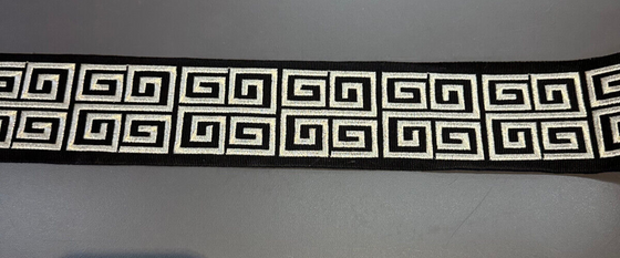 Fabricut Embroidery Silver Black Double Greek Key Trim Tape 