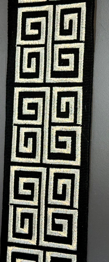  Fabricut Embroidery Silver Black Double Greek Key Trim Tape 