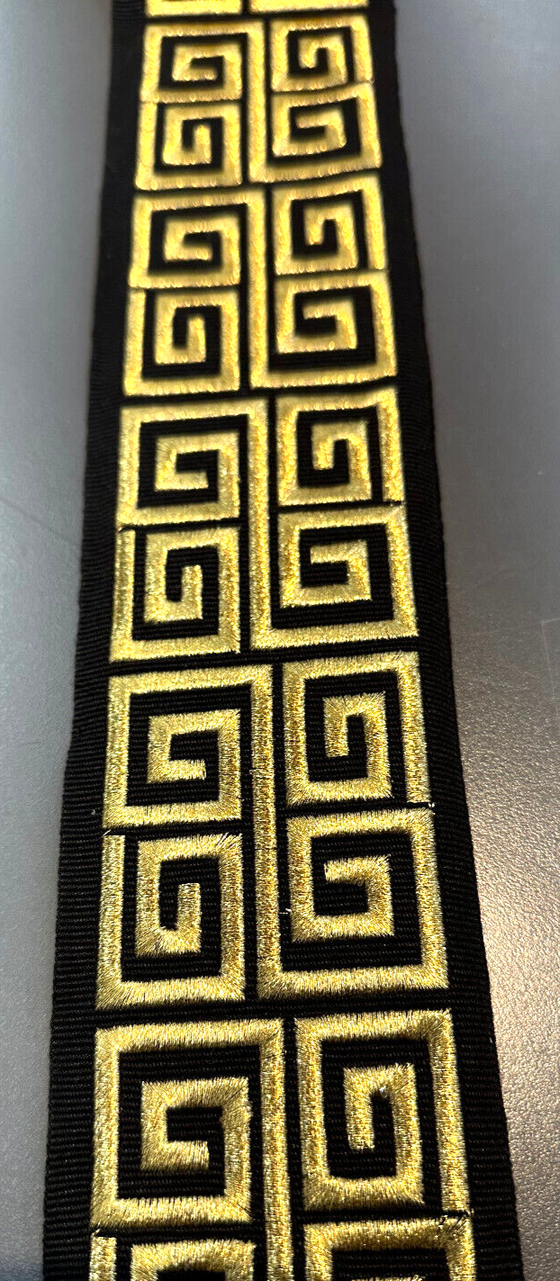 Fabricut Embroidery Gold Black Double Greek Key Trim Tape