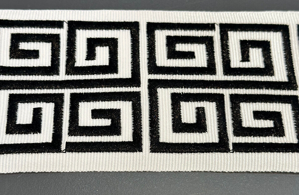 Fabricut Embroidery White Black Double Greek Key Trim Tape By The Yard