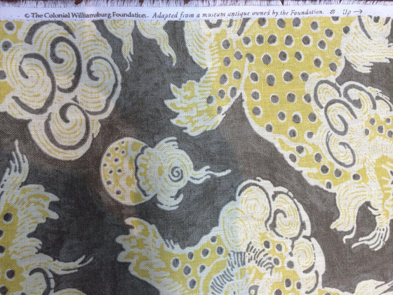 Dunmore Dragons Yellow, Beige Linen Upholstery Fabric PK  Multipurpose