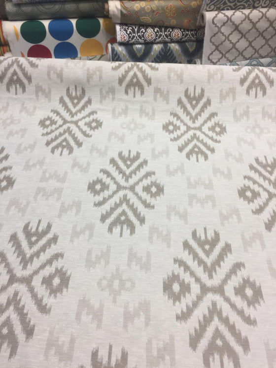Ikat Beige Khaki Cotton Polyester Drapery Upholstery fabric by the yard