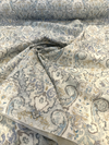 Mazely Damask Blue Cotton Drapery Upholstery Fabric 