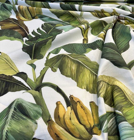 Forest Banana Leaves Cotton Green Drapery Upholstery Fabric 