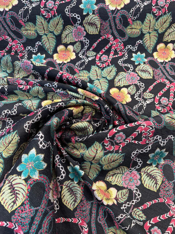 Swavelle Garden Snake Black Jewel Latex Backed Upholstery Fabric