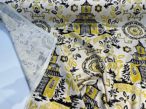Richloom Teahouse Toile Yellow Canary Drapery Upholstery Fabric 
